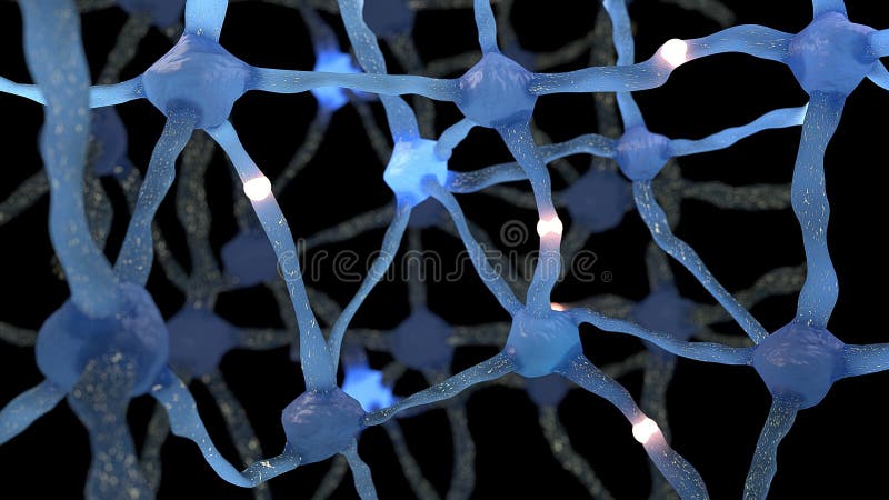 Neuron cells network, neurons system with impulses. Neuron cells network, neurons system with impulses