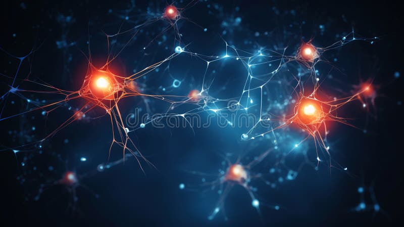 Neuron complex connection. Neural net. Research of nerve network. Human mind cells data analysis. Generative AI royalty free illustration