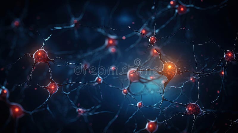 Neuron complex connection. Neural net. Research of nerve network. Human mind cells data analysis. Generative AI stock illustration