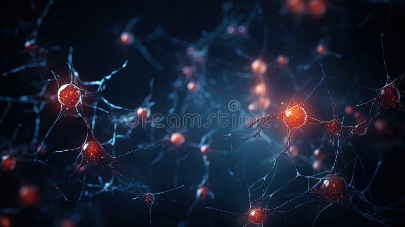 Neuron complex connection. Neural net. Research of nerve network. Human mind cells data analysis. Generative AI royalty free illustration