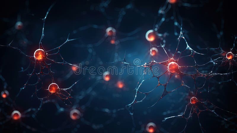 Neuron complex connection. Neural net. Research of nerve network. Human mind cells data analysis. Generative AI stock illustration