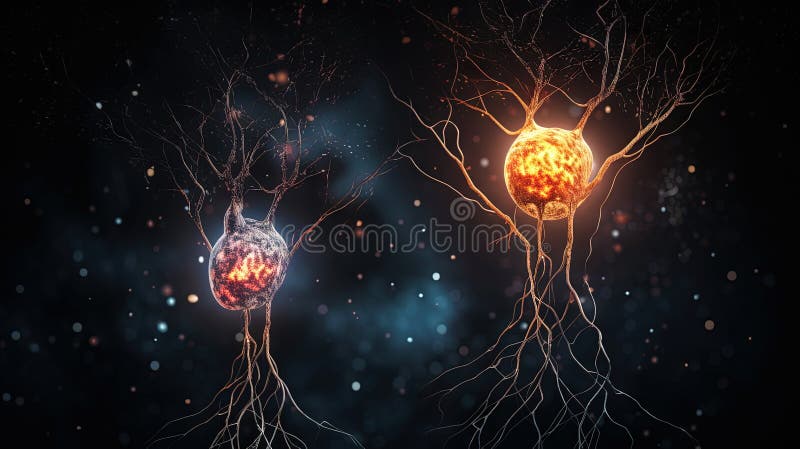 Neuron complex connection. Neural net. Research of nerve network. Human mind cells data analysis. Generative AI stock illustration