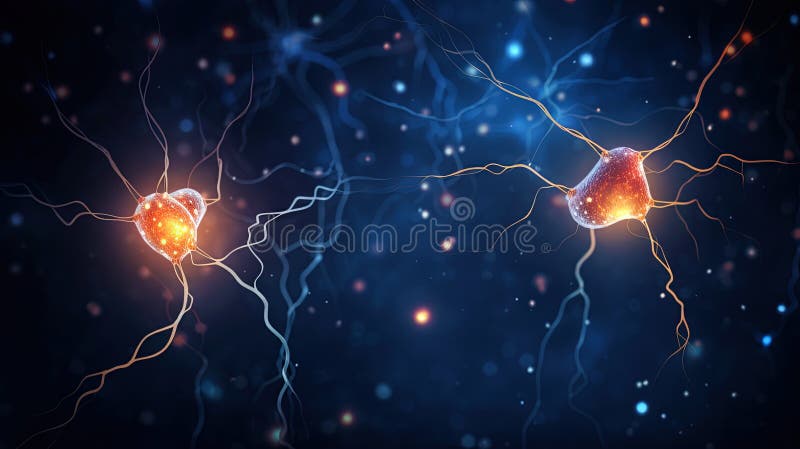 Neuron complex connection. Neural net. Research of nerve network. Human mind cells data analysis. Generative AI stock illustration