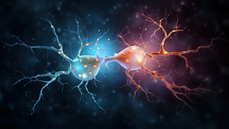 Neuron complex connection. Neural net. Research of nerve network. Human mind cells data analysis. Generative AI stock illustration