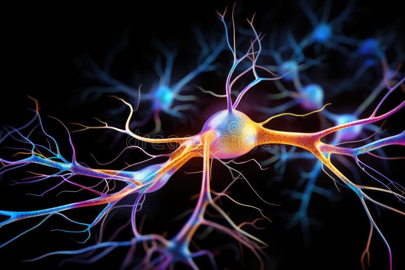 Neuronales Lernen 3D Neuronen neuronale Gehirnfunktionen kognitive Fähigkeiten Neuronen im Gehirnfeuer in synchroner Tiefenkonzent stockbilder