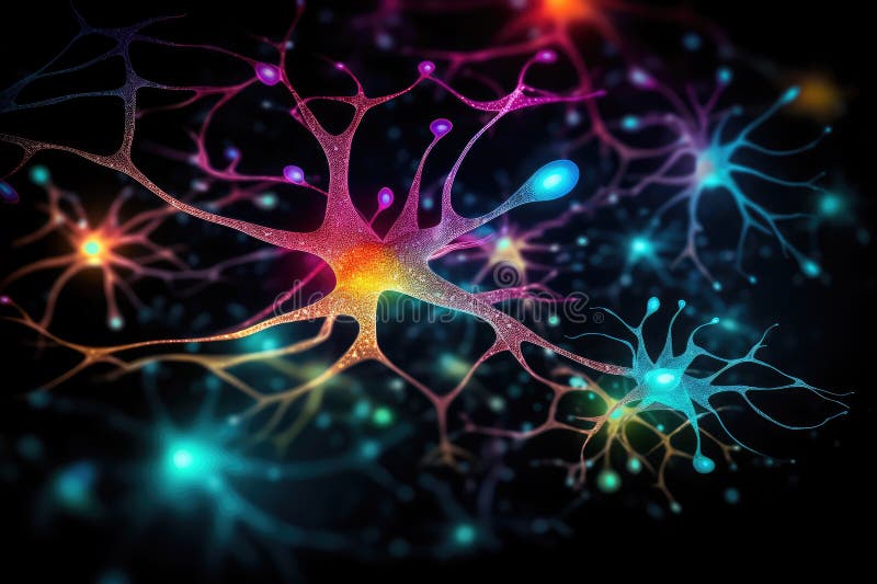 Neuronales Lernen 3D Neuronen neuronale Gehirnfunktionen kognitive Fähigkeiten Neuronen im Gehirnfeuer in synchroner Tiefenkonzent lizenzfreies stockbild