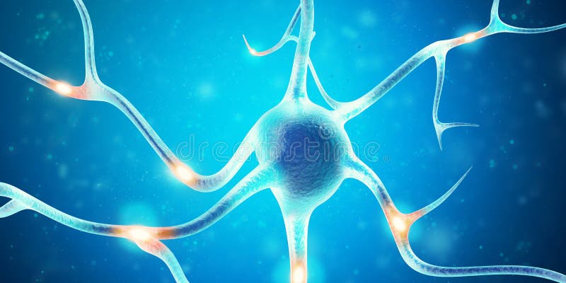 Neuronas en el cerebro con efecto de foco representación 3d stock de ilustración Neuronas en el cerebro con efecto de foco representación 3d stock de ilustración