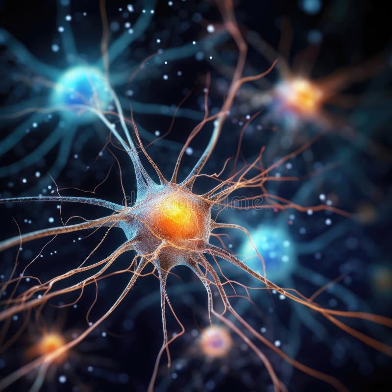 Neurons and nervous system Nerve cells background with copy space Neuron system complex model net structure nerve stock illustration