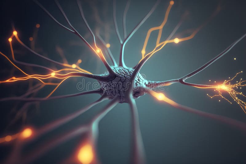 Neurons and Synapses firing signals. Generative AI stock illustration