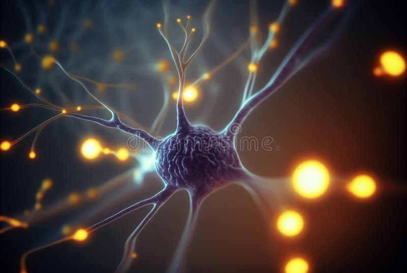 Neurons and Synapses firing signals. Generative AI stock illustration