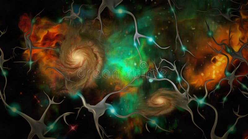 Surreal painting. Neurons in vivid universe. Surreal painting. Neurons in vivid universe