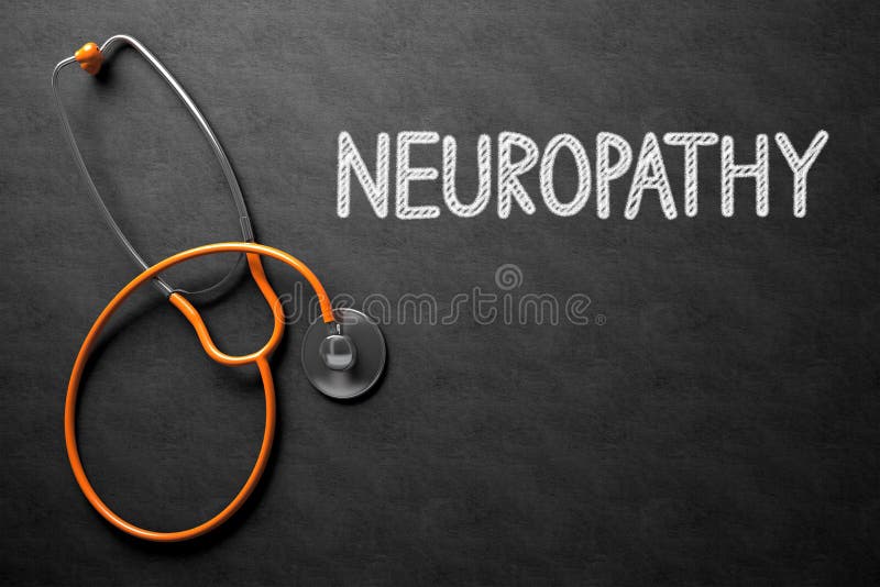 Medical Concept: Neuropathy Handwritten on Black Chalkboard. Medical Concept: Neuropathy - Black Chalkboard with Hand Drawn Text and Orange Stethoscope. Top View. 3D Rendering. Medical Concept: Neuropathy Handwritten on Black Chalkboard. Medical Concept: Neuropathy - Black Chalkboard with Hand Drawn Text and Orange Stethoscope. Top View. 3D Rendering.