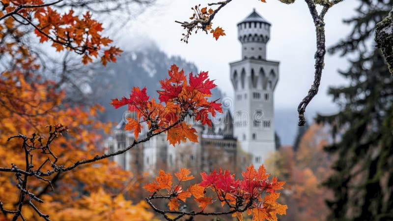 Neuschwanstein Schloss Neuschwanstein Landschaft Landschaft Landschaft majestätische Aussicht Reisetinspektion stock abbildung