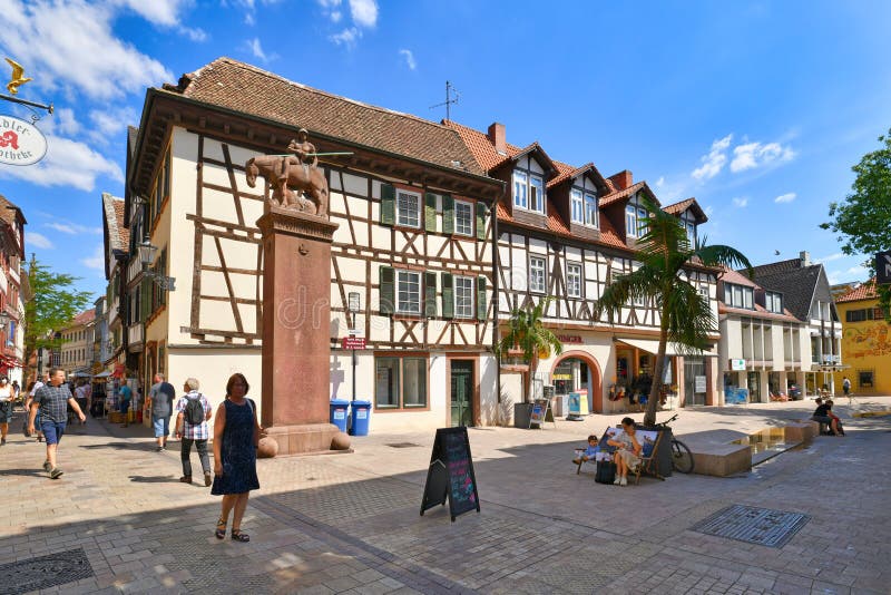 Neustadt an der Weinstrasse, Germany - August 2022: Alley called 'Laustergasse' in old historic city center. Neustadt an der Weinstrasse, Germany - August 2022: Alley called 'Laustergasse' in old historic city center