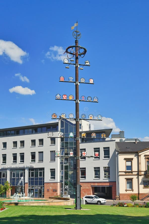 Neustadt an der Weinstrasse, Germany - August 2022: Traditional guild pole. Neustadt an der Weinstrasse, Germany - August 2022: Traditional guild pole