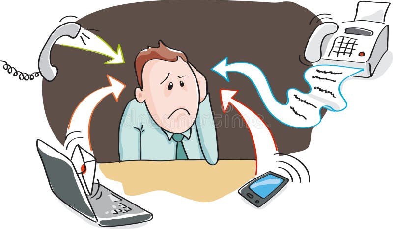 Neutralização do escritório - sobrecarga de informação por dispositivos eletrónicos ilustração stock Neutralização do escritório - sobrecarga de informação por dispositivos eletrónicos ilustração stock