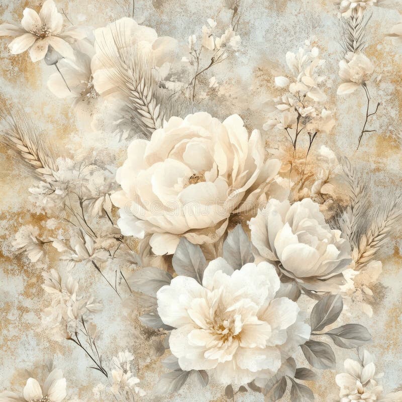 Neutralne kolory dzikie kwiaty boho zmieszane pszenica i trawa pampas Bukiet Boho royalty ilustracja