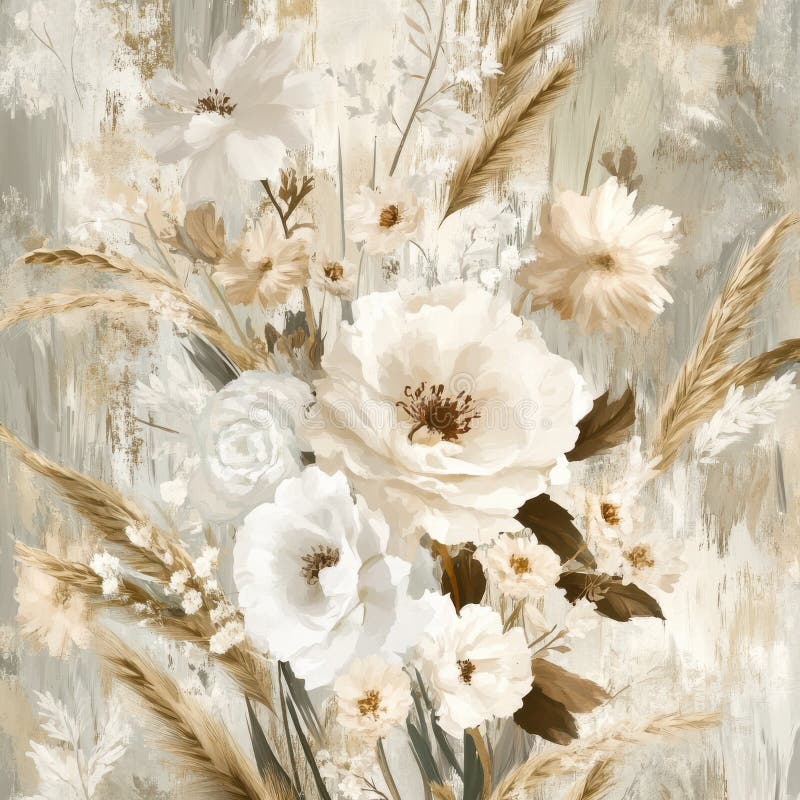 Neutralne kolory dzikie kwiaty boho zmieszane pszenica i trawa pampas Bukiet Boho royalty ilustracja