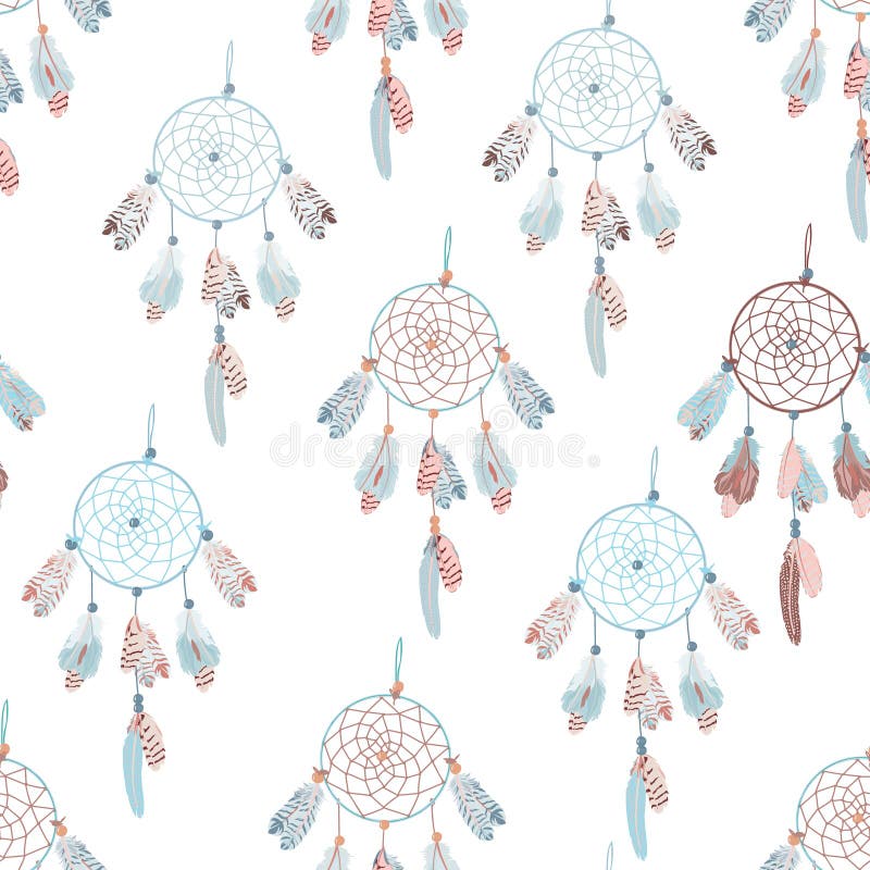 Neutral dream catcher seamless vector print Calming pattern in blue pastel tones. Neutral dream catcher seamless vector print Calming pattern in blue pastel tones