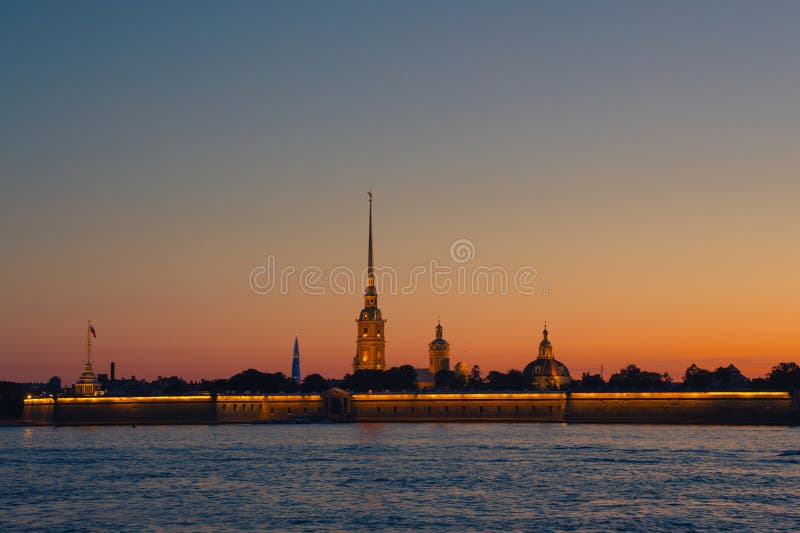 Neva River and Peter and Paul Fortress at sunset in the city of St. Petersburg, Russia, June 12, 2023. Neva River and Peter and Paul Fortress at sunset in the city of St. Petersburg, Russia, June 12, 2023.