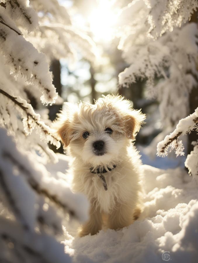 Nevada en los rayos solares del bosque invernal atravesando árboles con un pequeño cachorro entre. Nevada en el bosque helado de invierno de coníferas cerca de rayos solares de día brillante que atraviesan árboles con un pequeño cachorro entre las ramas de abeto de cierre bajo la nieve foto profesional foco afilado 3 4 v 52 id de trabajo 7a4039dbabb244e1b5c38bfd3a03f080000000000000 generado ai