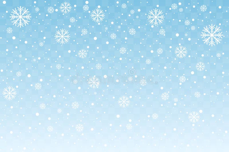 Neve di caduta con i fiocchi di neve stilizzati isolati su fondo trasparente blu Decorazione anno di nuovo e di natale Vettore