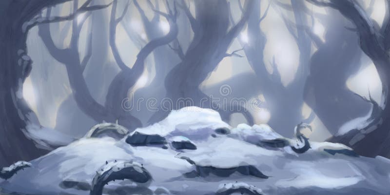 Neve Forest Fiction Backdrop Arte di concetto Illustrazione realistica