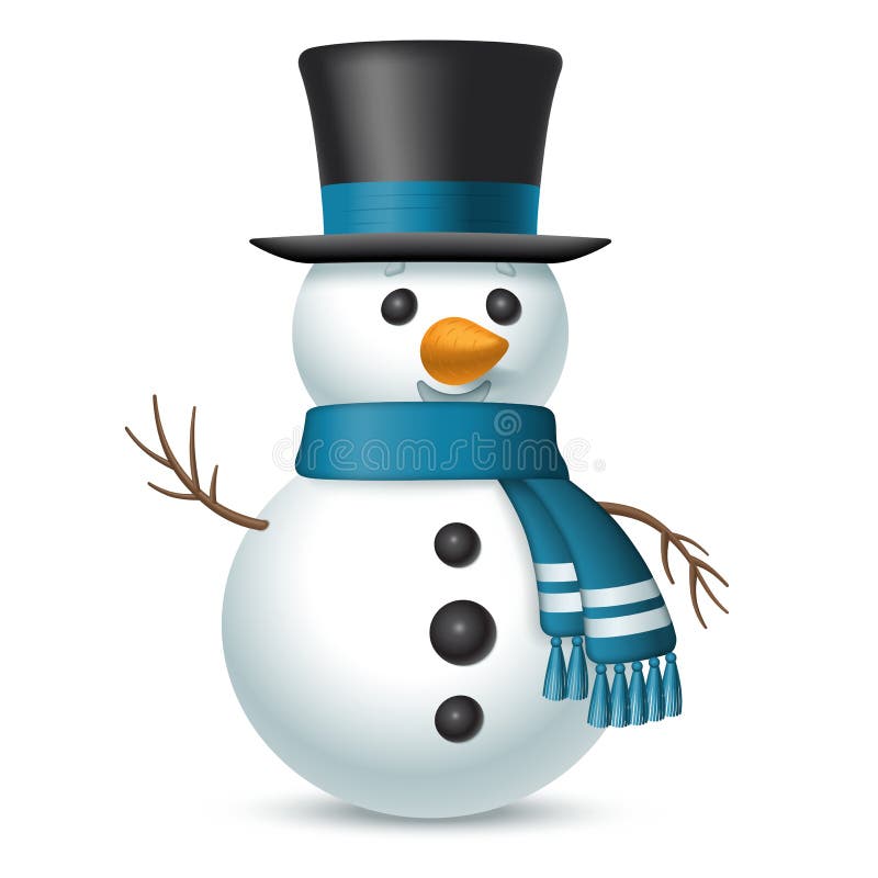 Neve natalizia con cappello e sciarpa isolati su fondo bianco Illustrazione vettoriale