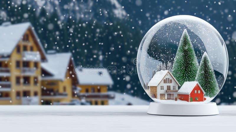 Nevicata di un villaggio invernale neve glombrante scenata invernale case accoglienti alberi di neve festeggiamenti illustrazione di stock