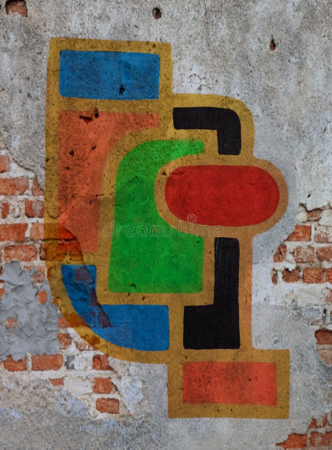 New Abstract Painting on Brick Wall Stock Image Image of brick, mural