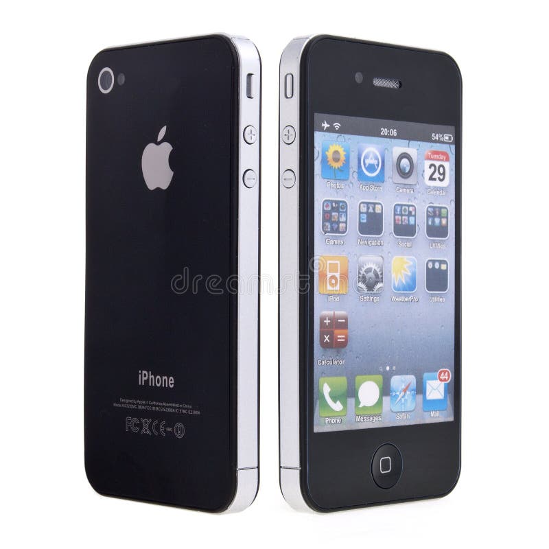 New Apple iPhone 4 on white background. Iphone screen recording stock images, royalty-free photos and pictures