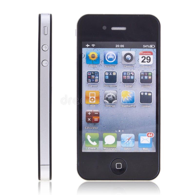 New Apple iPhone 4 on white background. Iphone screen recording stock images, royalty-free photos and pictures