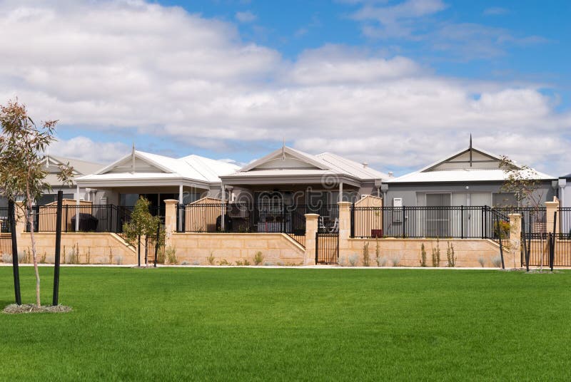 New Australian Houses In A Modern Suburb Stock Photo New Australian Houses In A Modern Suburb Stock Photo