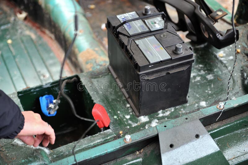 New Battery in Old Car stock photo. Image of volt, connected - 6959956