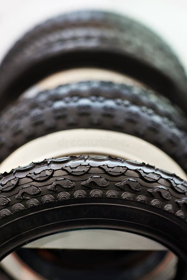 New Bicycle And ATV Tires With Different Tread Stock Photo Image of