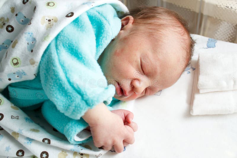 New Born Baby Sleeping with Hands Folded Stock Image Image of