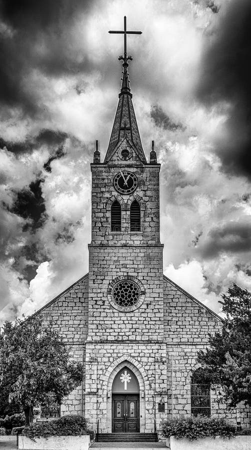 New Braunfels, Texas/USA â€“ May 25 2019: St Peter and Paul Catholic Church front view