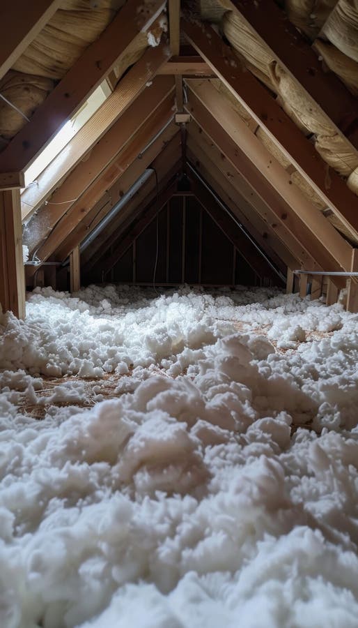Attic Transformation with Cellulose Insulation for Energy Efficiency and Home Improvement stock photos