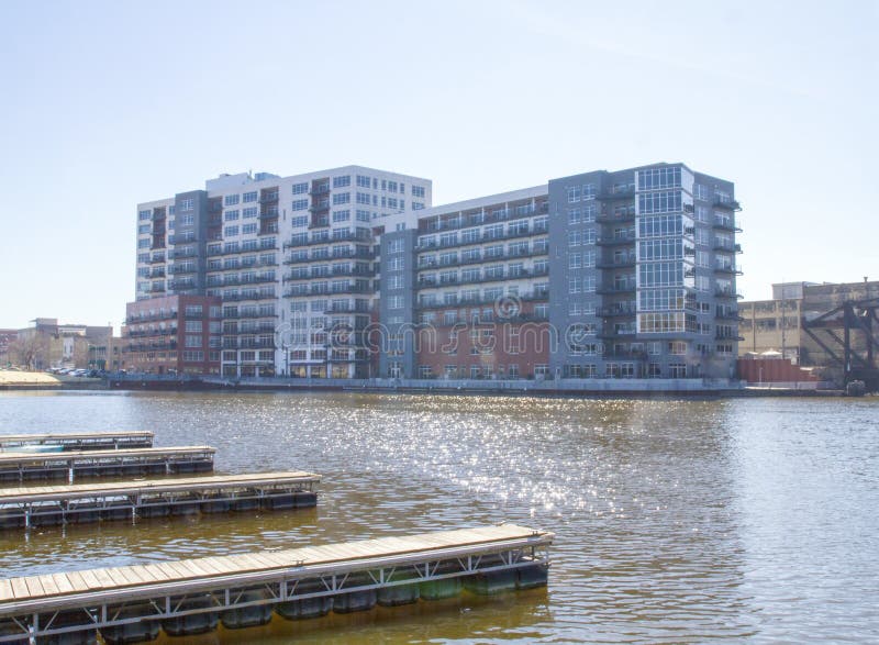 A new condo on the banks of the Milwaukee River in the 3rd District. stock photo A new condo on the banks of the Milwaukee River in the 3rd District. stock photo