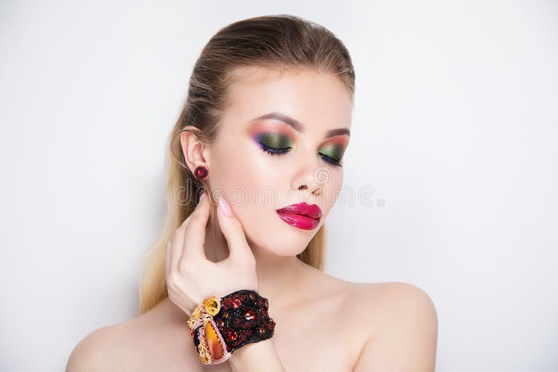 Woman bright make up perfect face stock image Woman bright make up perfect face stock image
