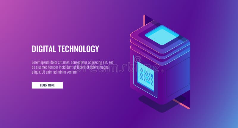 New digital technology, server room, computer block with protected information, data encryption concept vector illustration