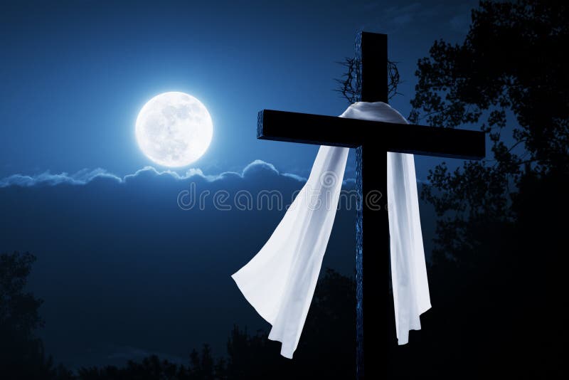 New Easter Morning Christian Cross Concept Jesus R. This photo illustration is a new concept on Easter Morning in which Jesus has risen in the night as this royalty free stock image