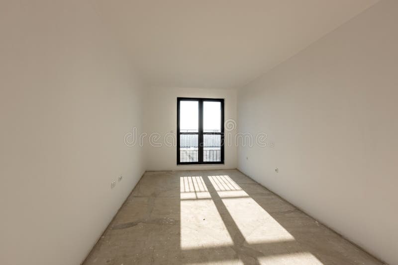 New Empty Room Under Construction. Plaster Walls. New Home. Concrete