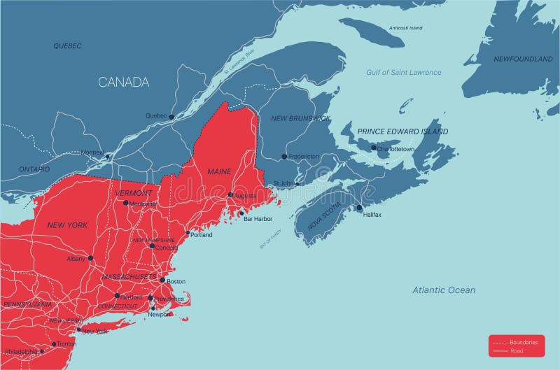 New England Region of the United States of America, Political Map Stock