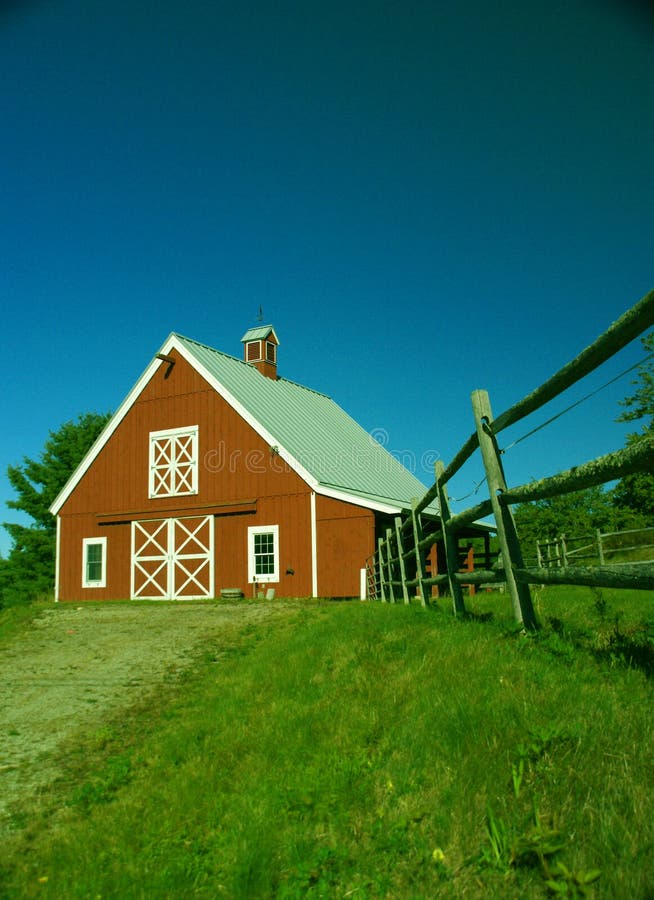 New England red barn and fence