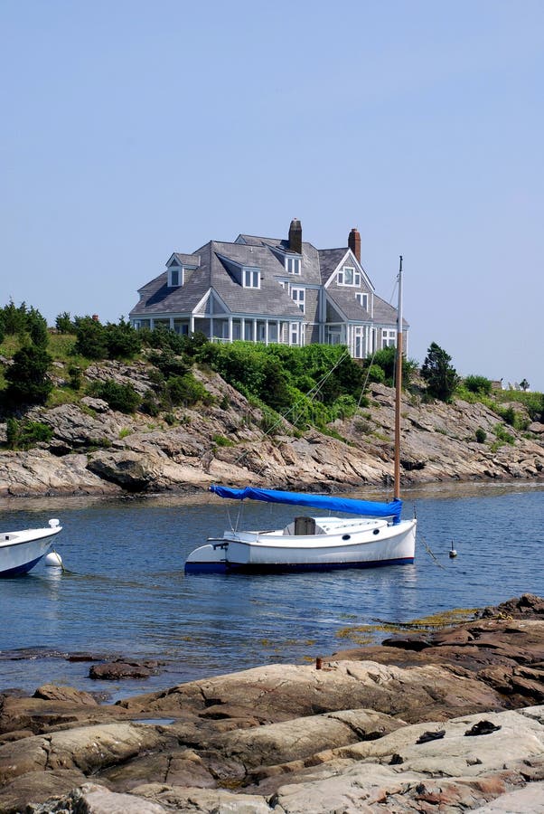New England Waterfront House Stock Photo Image of sailboat, motorboat