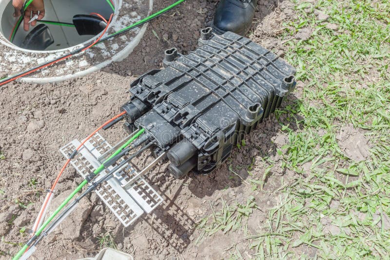 New Fiber Optic Cables Underground Connection Box Stock Photo