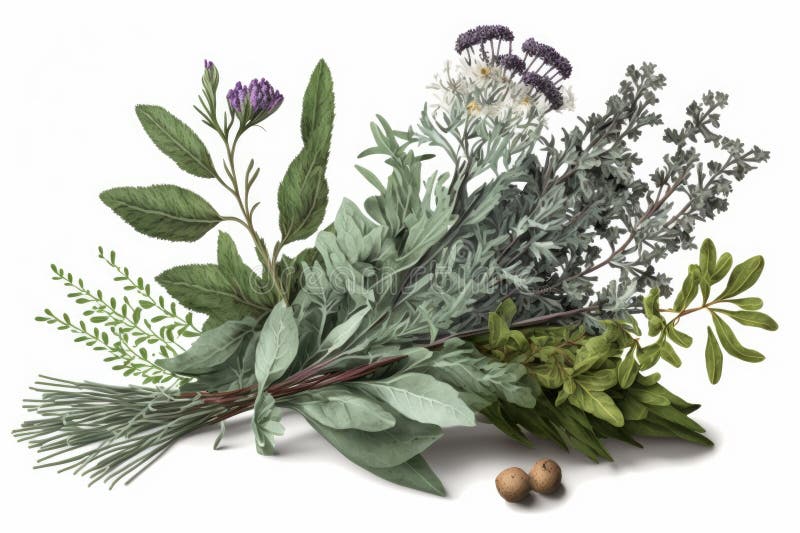 A New Garni Bouquet, a Bundle of Herbs, on a White Background Stock