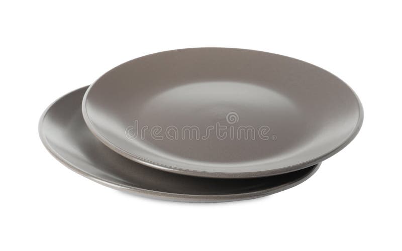 New Grey Ceramic Plates Isolated on White Stock Image Image of decor