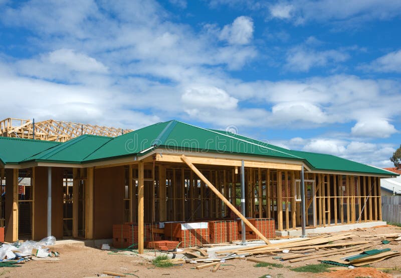 New home construction framing stock photos